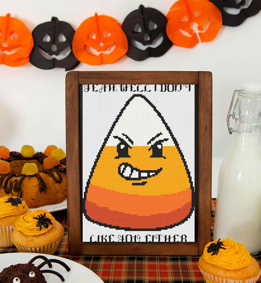 A stitched preview of the counted cross stitch pattern Candy Corn by Stitch Wit