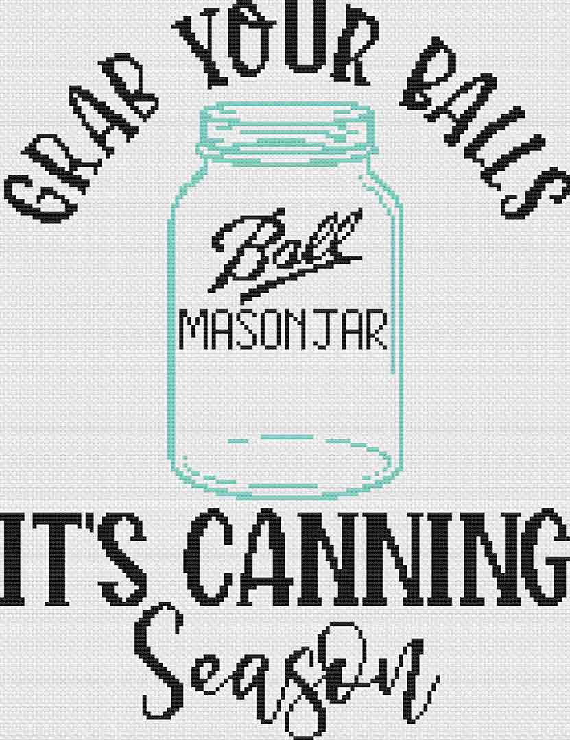 A stitched preview of the counted cross stitch pattern and kit "Canning Season" by Stitch Wit