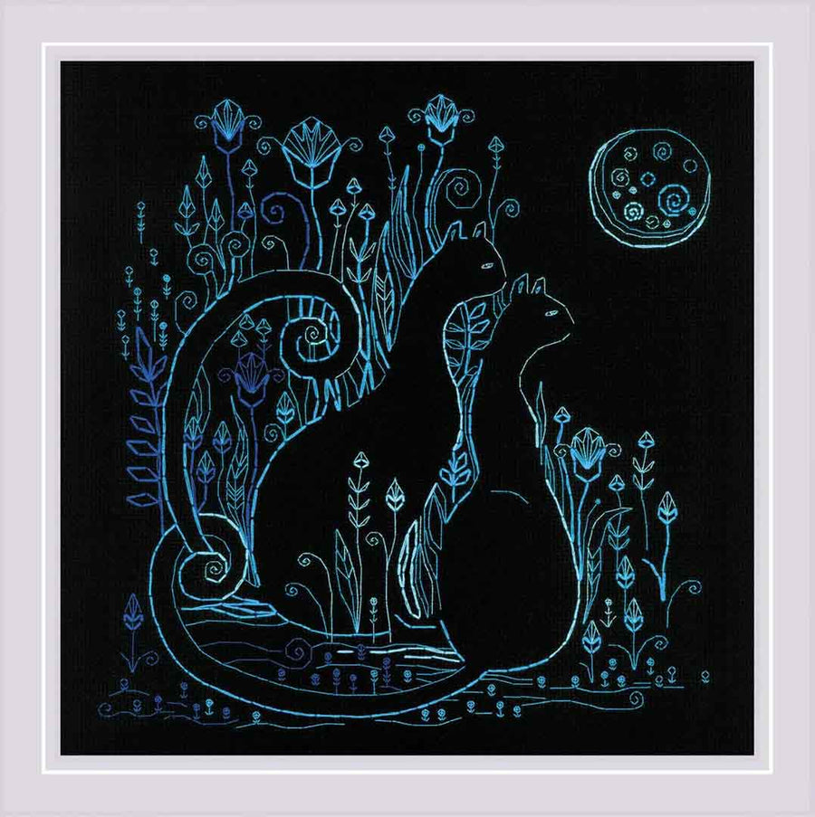 A stitched preview of Cats Moonlight Counted Cross Stitch Kit