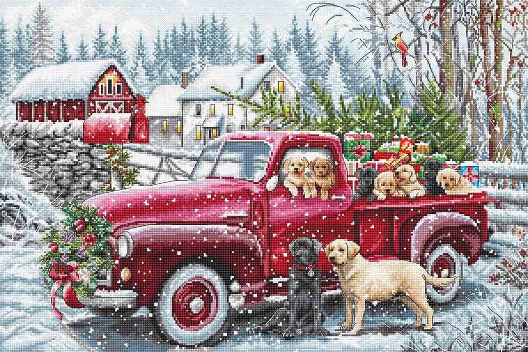 Stitched preview of Christmas Delivery Counted Cross Stitch Kit
