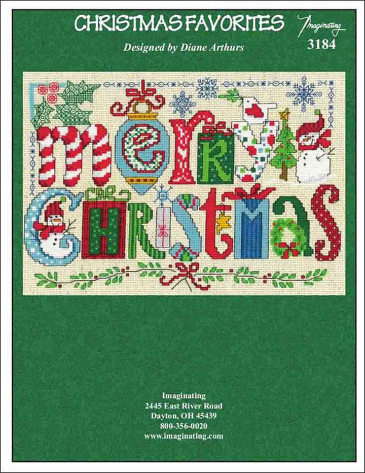 An image of the cover of the counted cross stitch pattern Christmas Favorites by Diane Arthurs