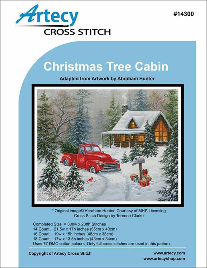 An image of the cover of the counted cross stitch pattern Christmas Tree Cabin by Artecy Cross Stitch