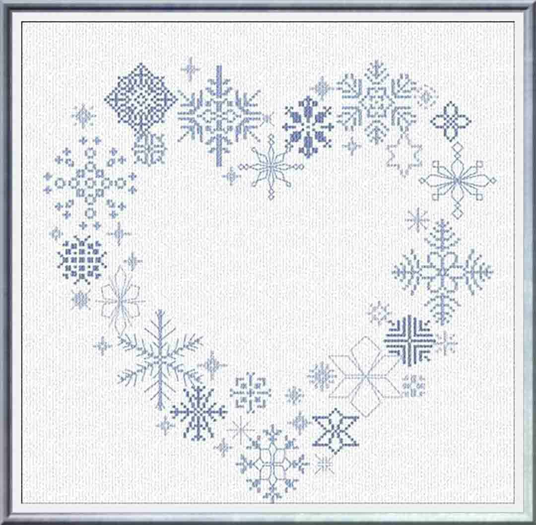 Image of stitched counted cross stitch pattern Cuor Di Neve by Alessandra Adelaide Needleworks