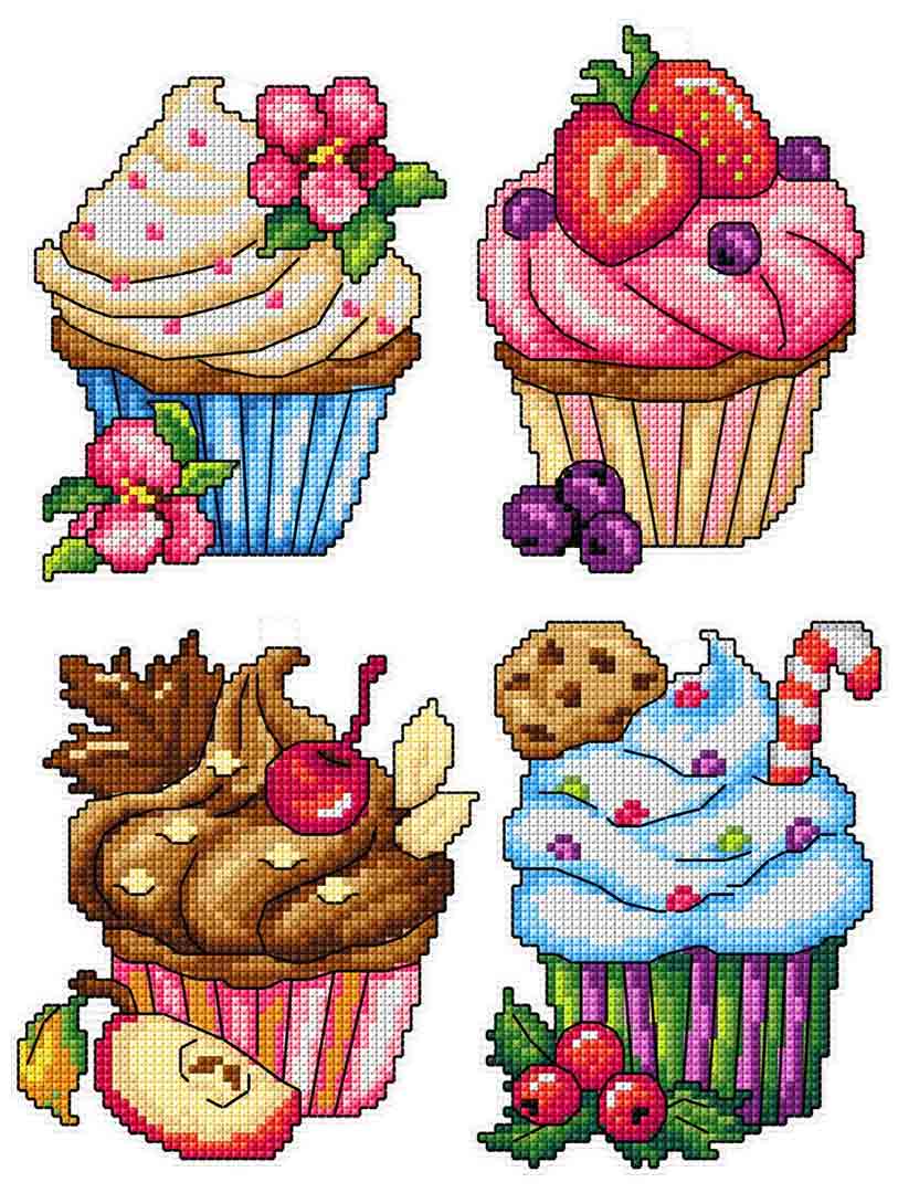 Stitched preview of Cupcakes Counted Cross Stitch Kit
