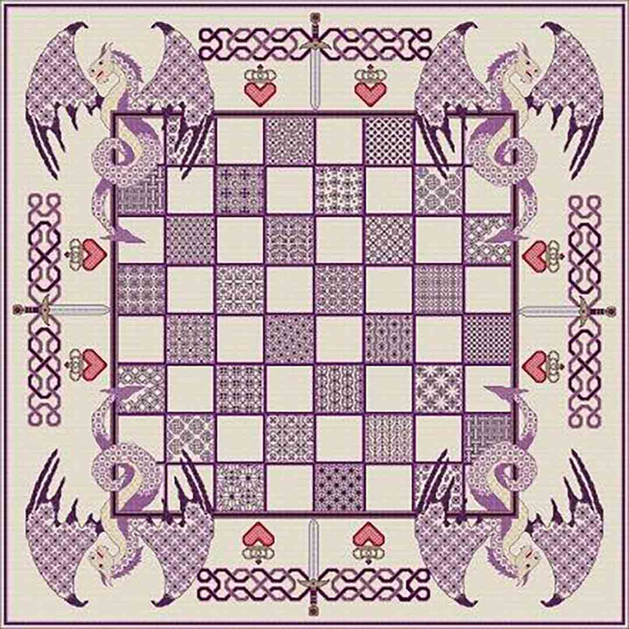 An image of a stitched preview of the counted cross stitch pattern Dragon Chessboard by DoodleCraft Design Ltd