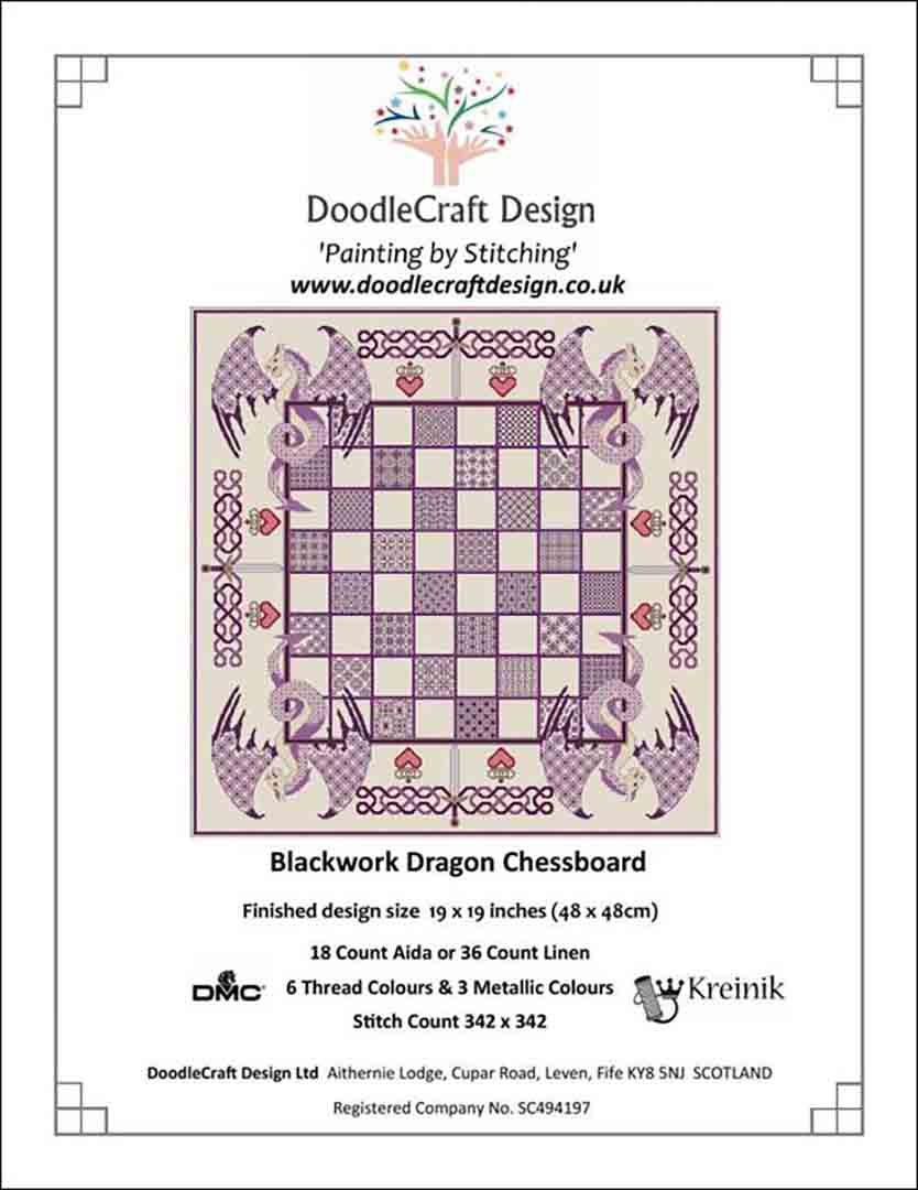 An image of the cover of the counted cross stitch pattern Dragon Chessboard by DoodleCraft Design Ltd