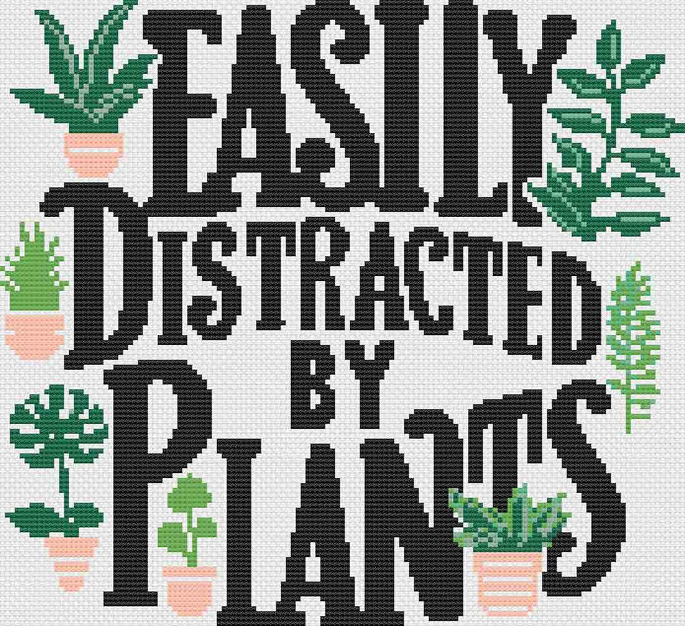 A stitched preview of Easily Distracted: Counted Cross Stitch Pattern and Kit