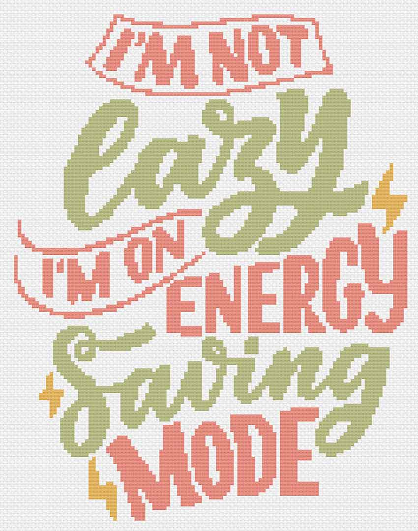 Image of stitched preview of "Energy Saving" a free counted cross stitch Pattern by Stitch Wit