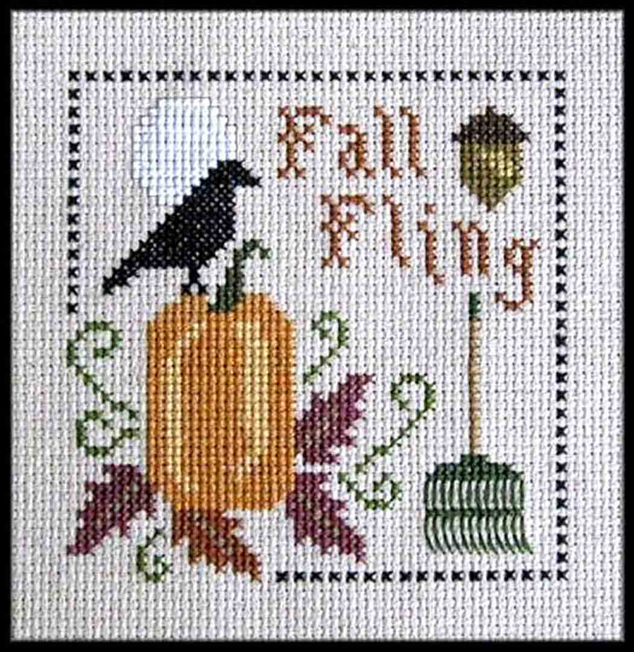 A stitched preview of the counted cross stitch pattern Fall Fling by Plum Pudding NeedleArt