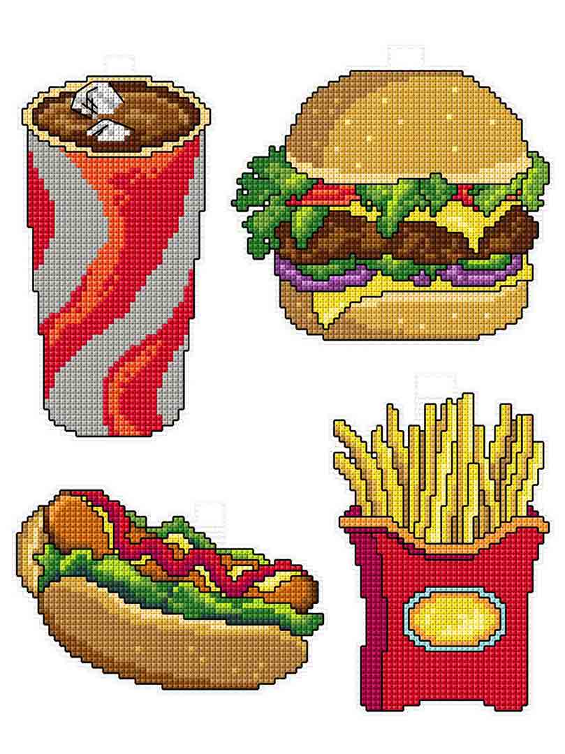 Stitched preview of Fast Food Counted Cross Stitch Kit