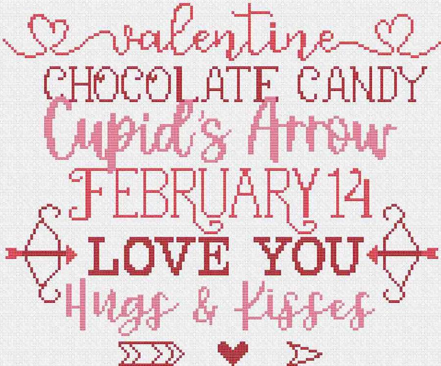 Image of stitched preview of "February 14th" a free counted cross stitch pattern by Stitch Wit