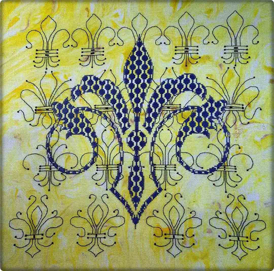 A stitched preview of the counted cross stitch pattern Royal Fleur De Lys by Alessandra Adelaide