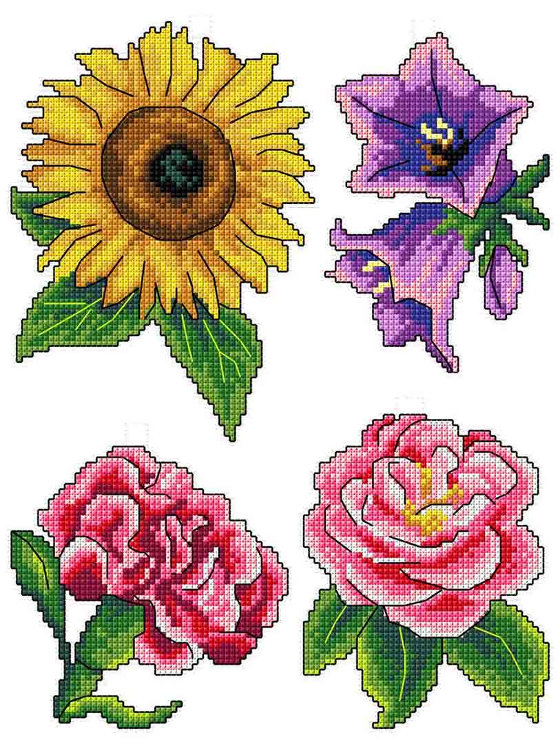 Stitched preview of Flowers Counted Cross Stitch Kit