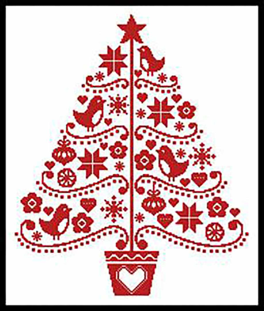 A stitched preview of the counted cross stitch pattern Folk Art Christmas Tree by Artecy Cross Stitch