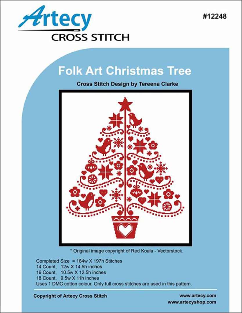 An image of the cover of the counted cross stitch pattern Folk Art Christmas Tree by Artecy Cross Stitch