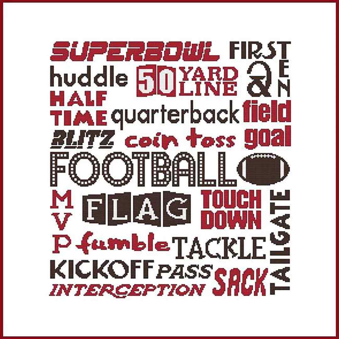 A stitched preview of the counted cross stitch pattern Subway Art - Sports - Football by Marcia Manning