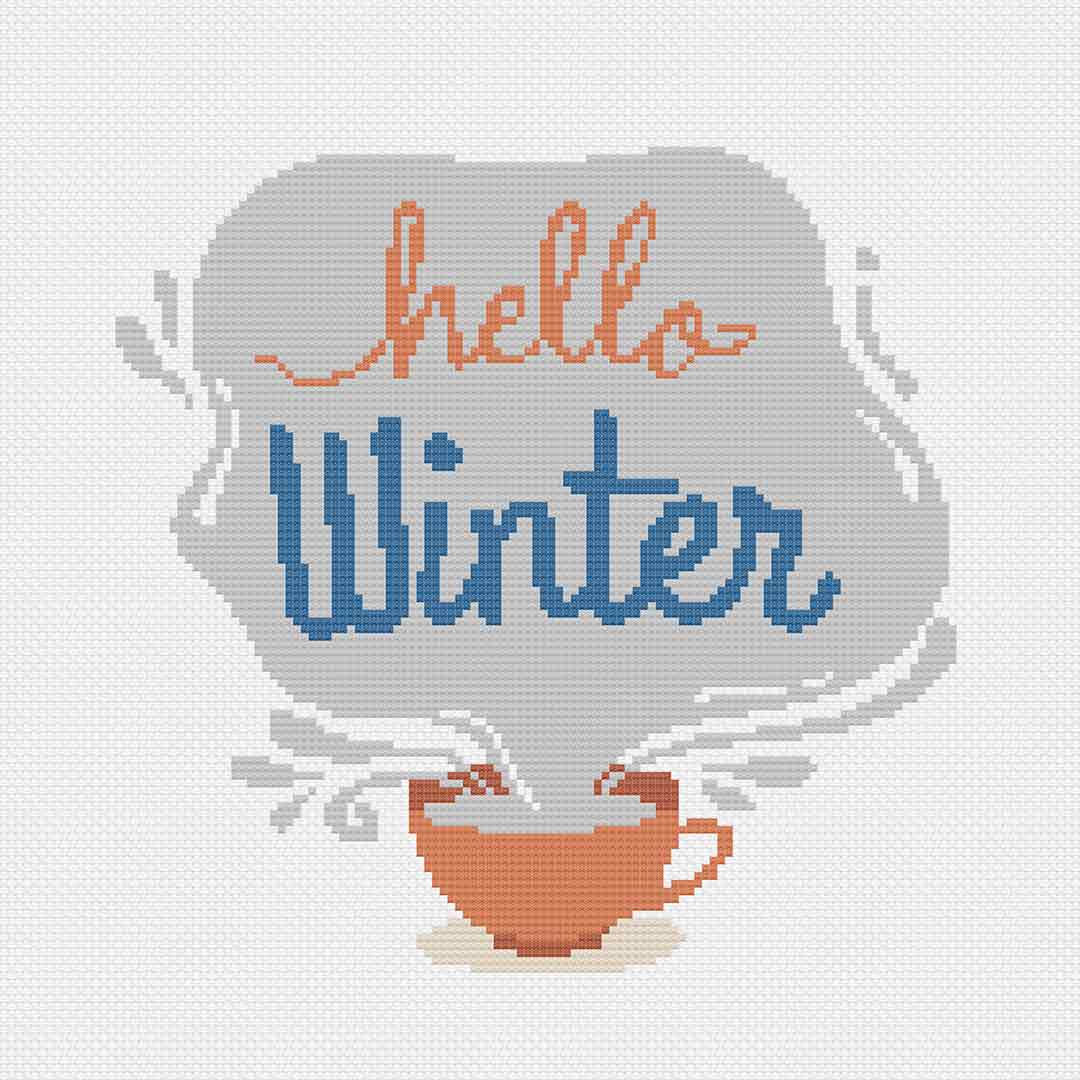 Image of stitched preview of "Hello Winter" free counted cross stitch pattern by Stitch Wit