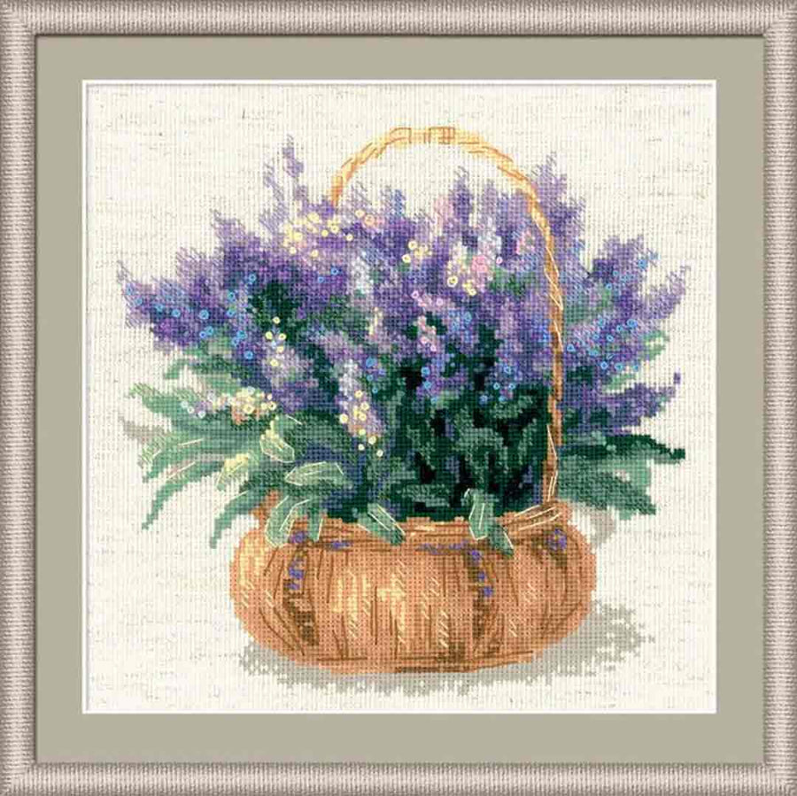 A stitched preview of French Lavender Counted Cross Stitch Kit