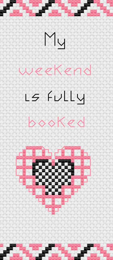 A stitched preview of the counted cross stitch pattern "Fully Booked" by Stitch Wit