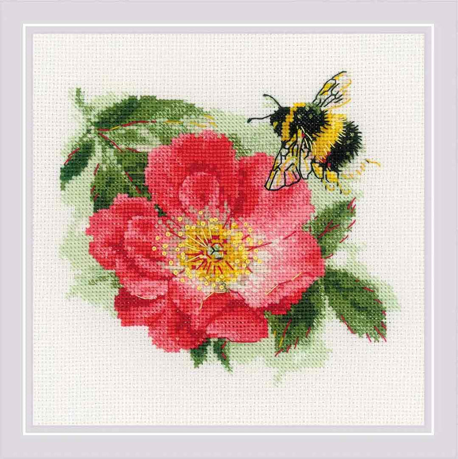 A stitched preview of Furry Bumblebee Counted Cross Stitch Kit