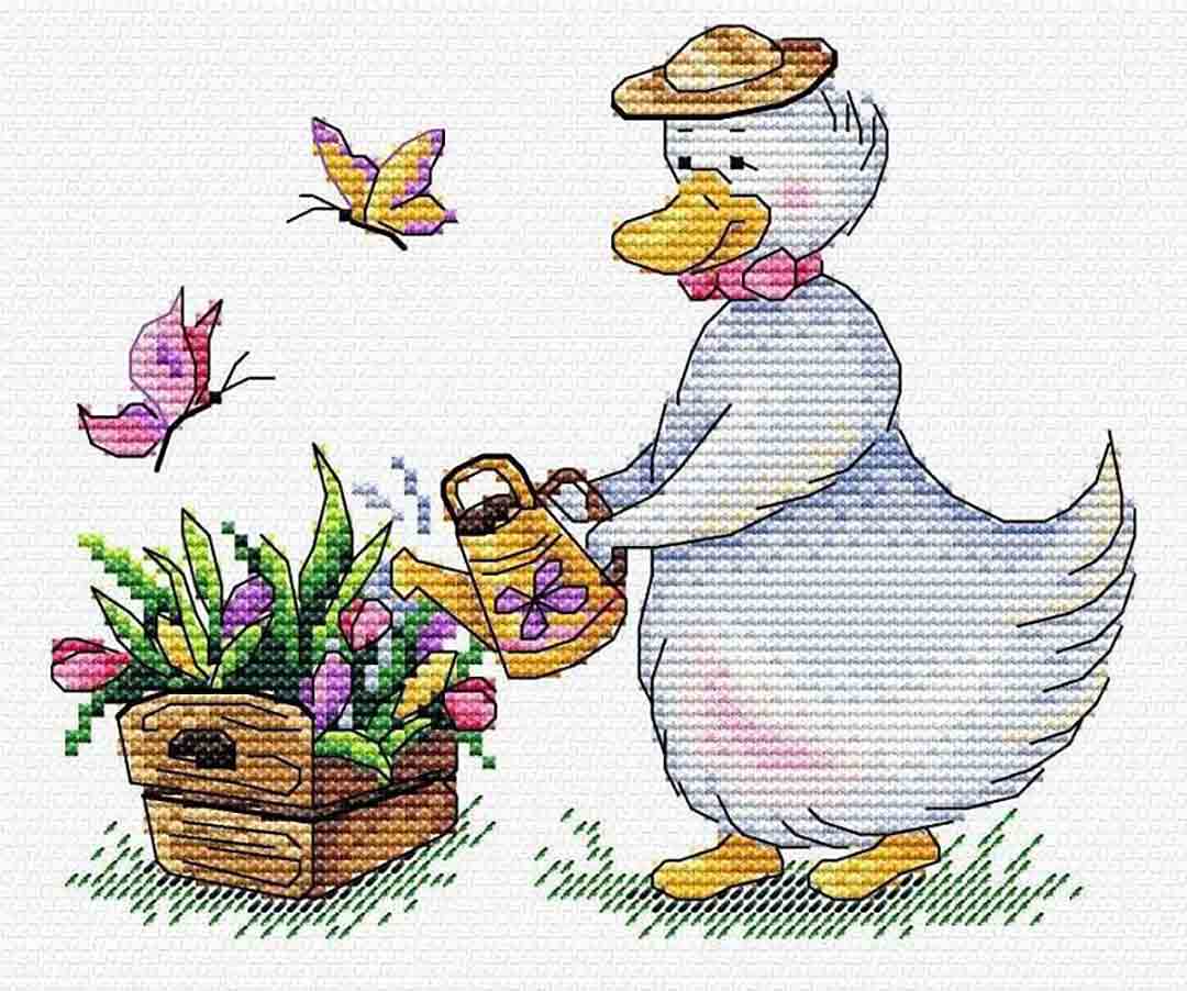 Stitched preview of Gardening Counted Cross Stitch Kit