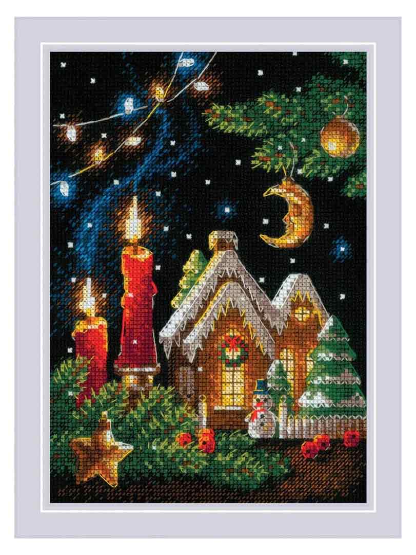 A stitched preview of Gingerbread Tale Counted Cross Stitch Kit