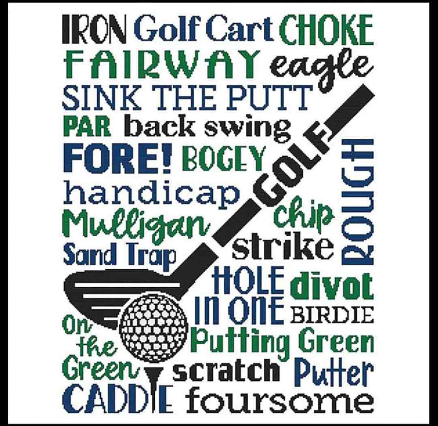 A stitched preview of the counted cross stitch pattern Subway Art - Sports - Golf by Marcia Manning