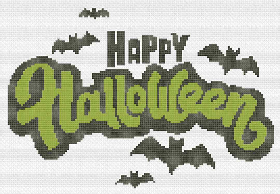 Image of stitched preview of "Halloween 2022" a free counted cross stitch pattern by Stitch Wit
