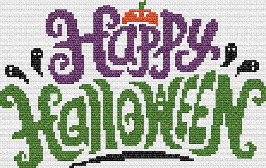 A stitched preview of the free counted cross stitch pattern Halloween 2024 by Stitch Wit