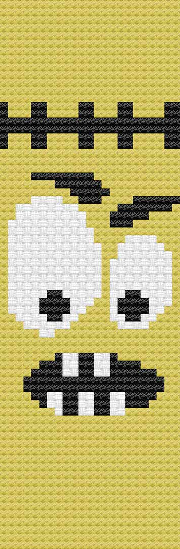 A stitched preview of the free counted cross stitch pattern "Halloween Bookmark" by Stitch Wit