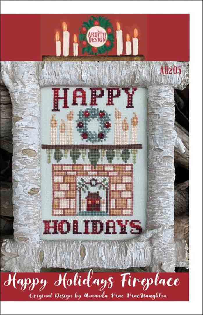 Image of the cover of counted cross stitch pattern Happy Holidays Fireplace by Ardith Design