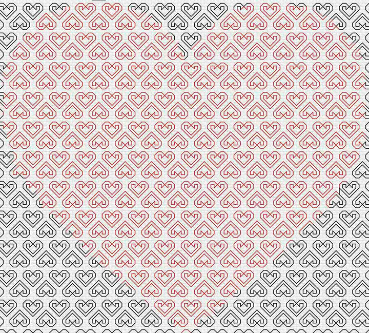 A stitched preview of the counted cross stitch pattern Blackwork Heart Of Hearts by Stitch Wit