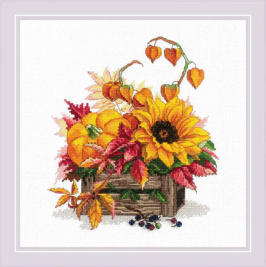 A stitched preview of Hello Autumn Counted Cross Stitch Kit