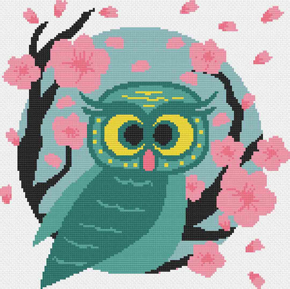 Stitched preview of Hello Owl Counted Cross Stitch Pattern and Kit