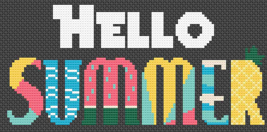 A stitched preview of Hello Summer 2024: Free Printable Counted Cross Stitch Pattern by Stitch Wit