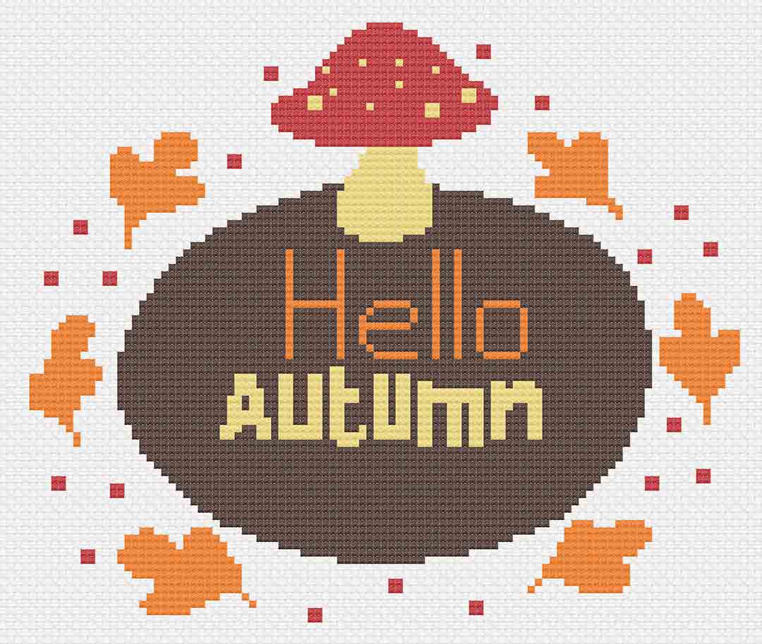 Image of stitched preview of "Hello Autumn 2021" a free counted cross stitch Pattern by Stitch Wit