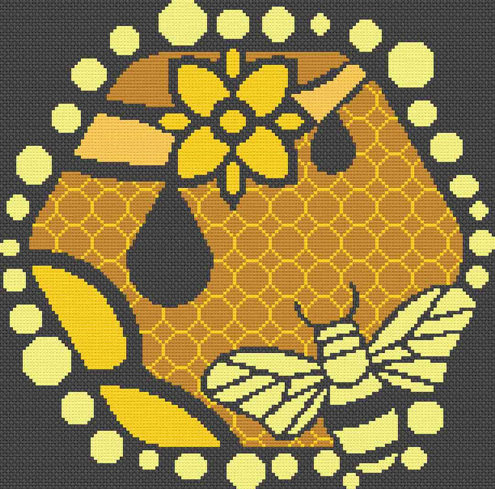 A stitched preview of the counted cross stitch pattern "Honey Bee" by Stitch Wit