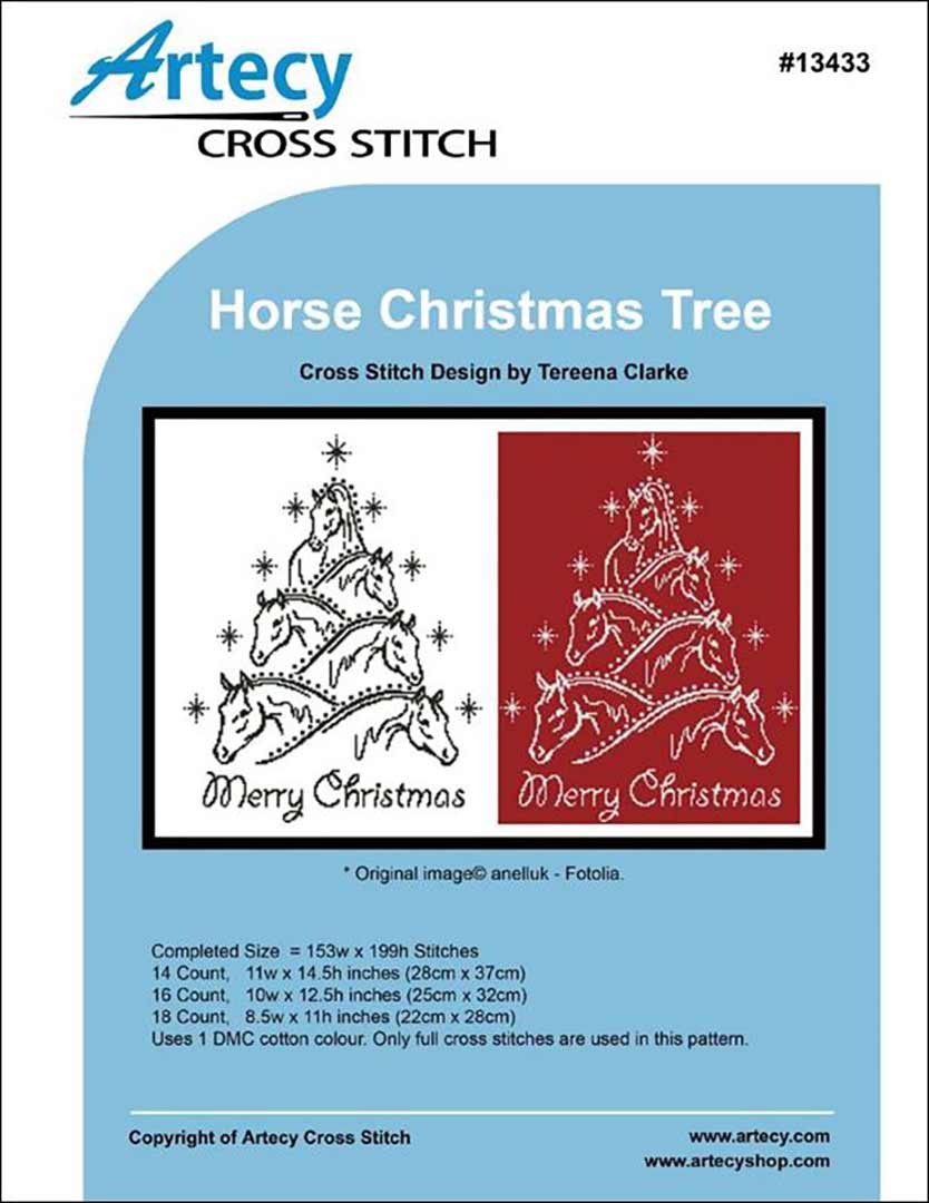 An image of the cover of the counted cross stitch pattern Horse Christmas Tree by Artecy Cross Stitch