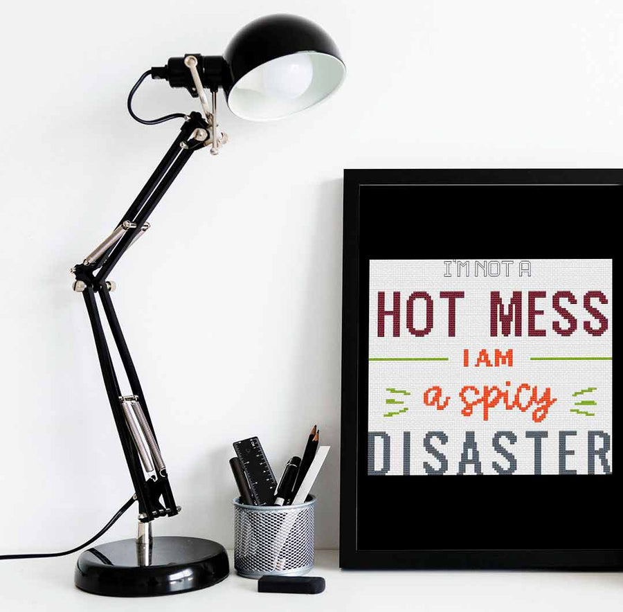 A stitched preview of Hot Mess: Counted Cross Stitch Pattern and Kit