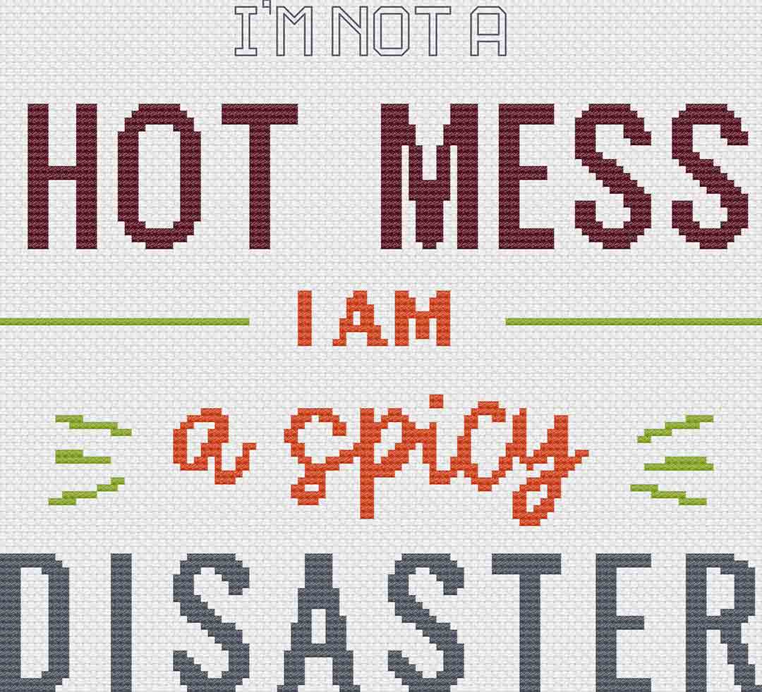A stitched preview of Hot Mess: Counted Cross Stitch Pattern and Kit