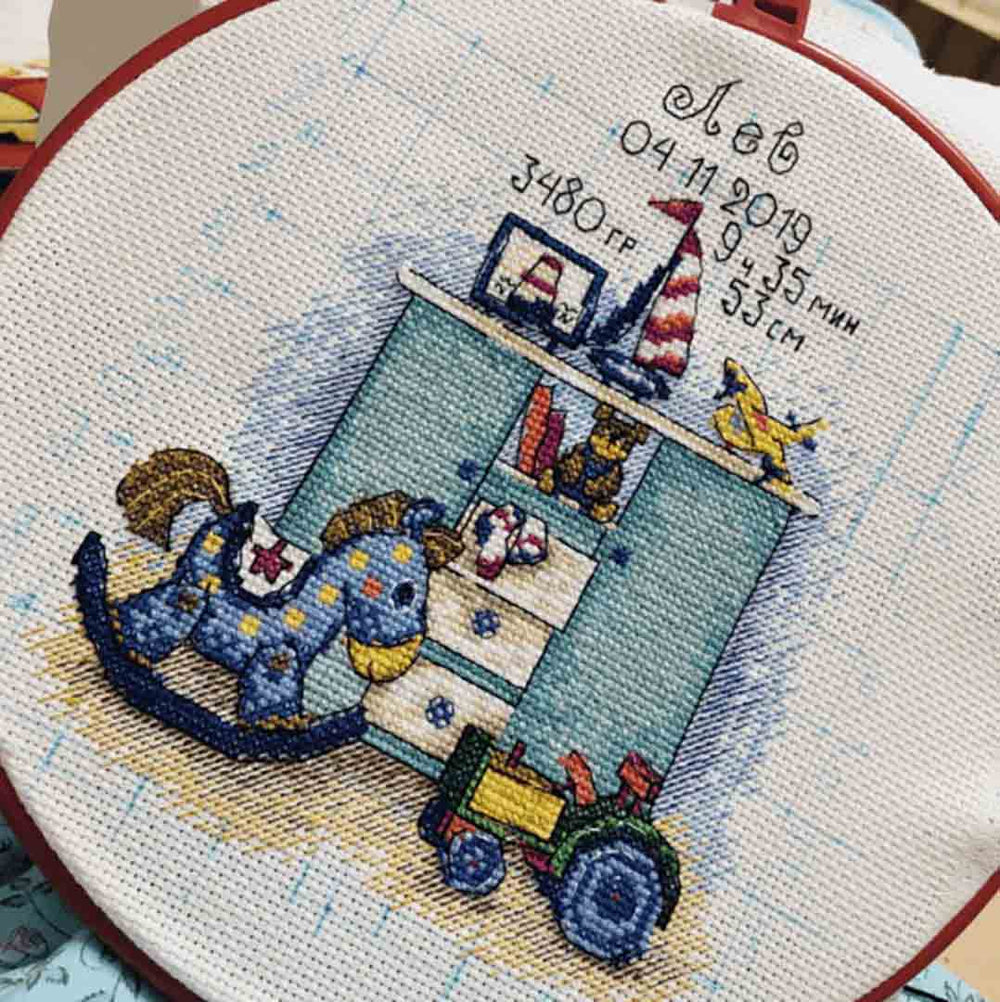 Stitched preview of Boy I Was Born Counted Cross Stitch Kit