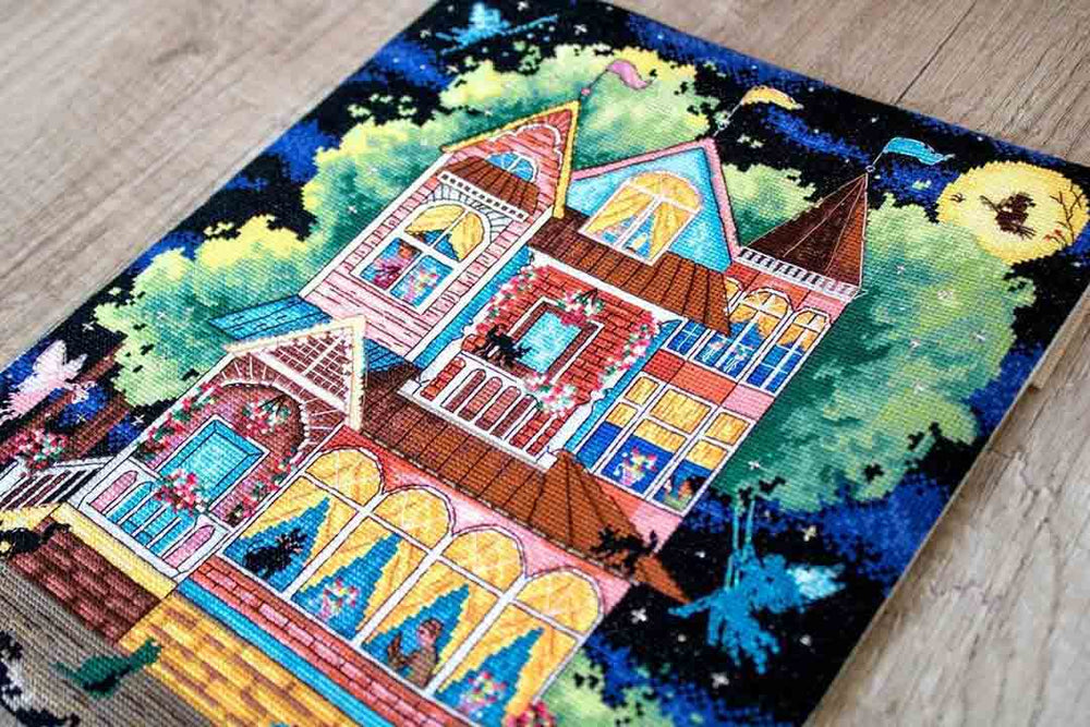 Stitched preview of Fairy Tale House Counted Cross Stitch Kit