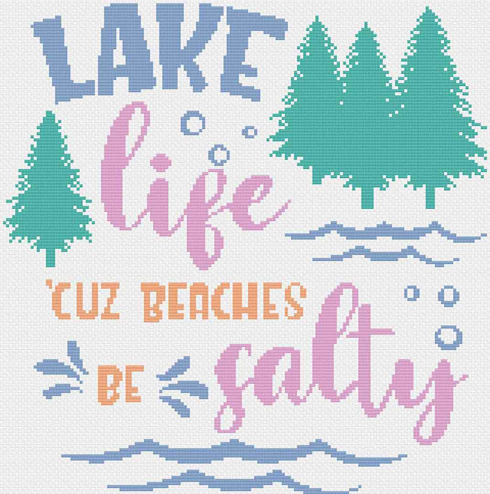 Stitched preview of Lake Life Counted Cross Stitch Pattern and Kit