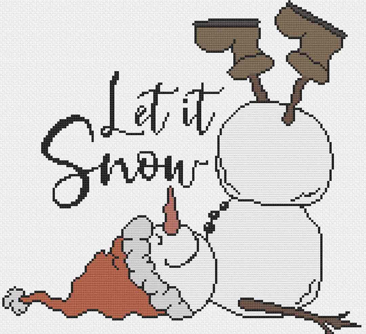 A stitched preview of the counted cross stitch pattern Lazy Snowman: Counted Cross Stitch Pattern and Kit