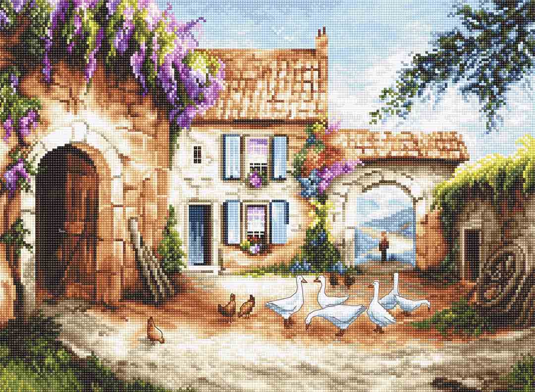 Stitched preview of Village Counted Cross Stitch Kit