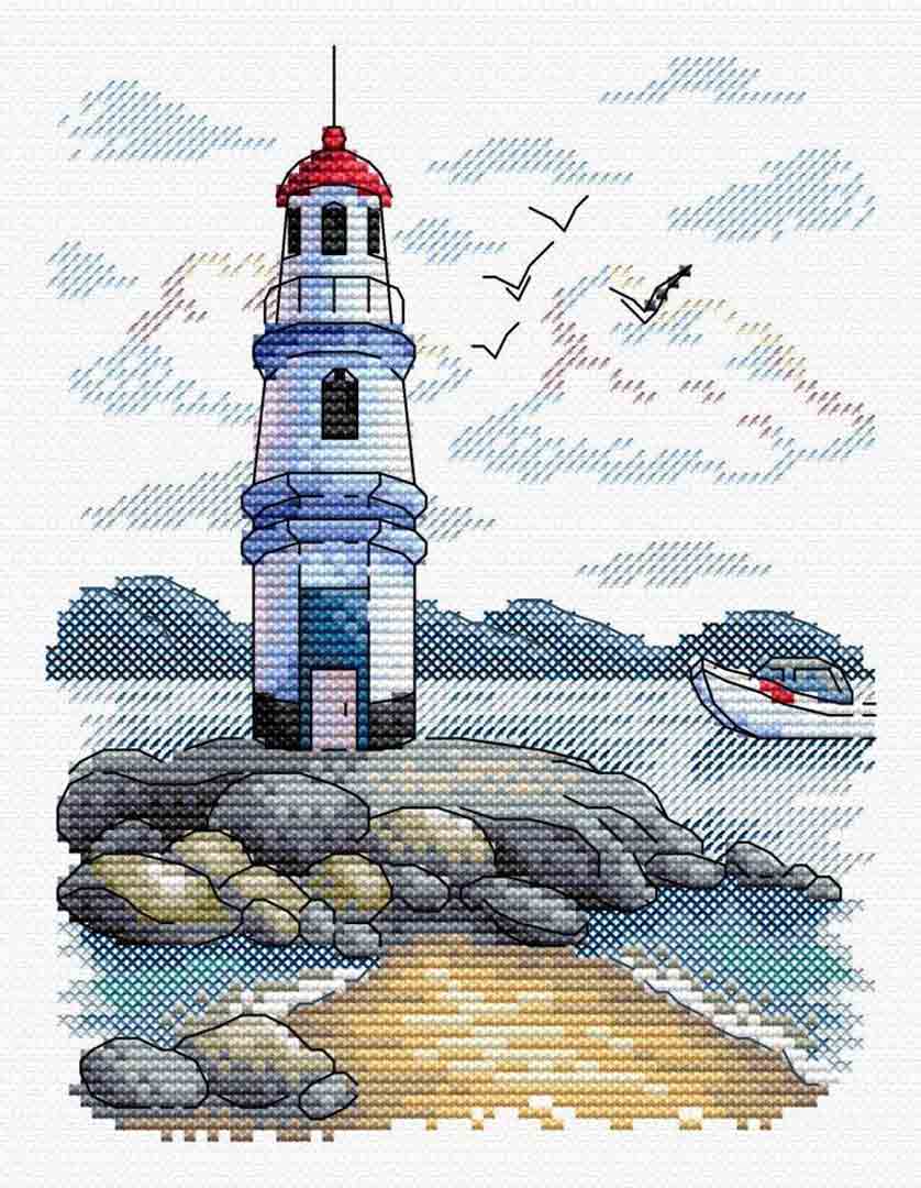 Stitched preview of Lighthouse Counted Cross Stitch Kit