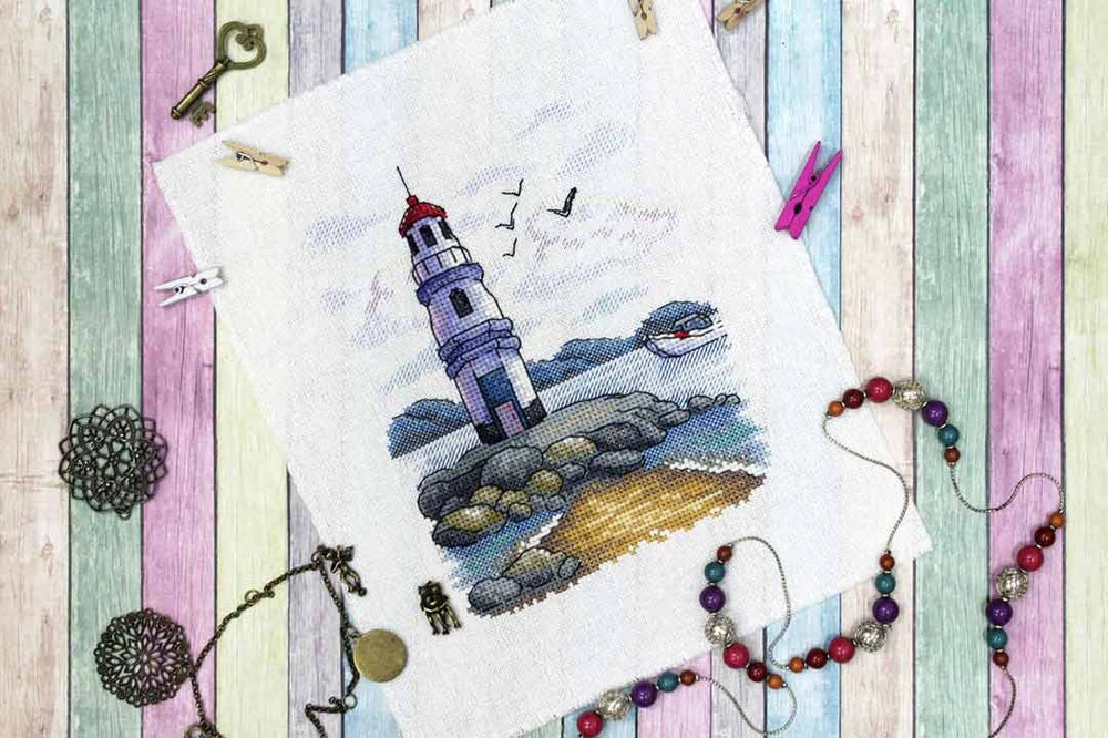 Stitched preview of Lighthouse Counted Cross Stitch Kit