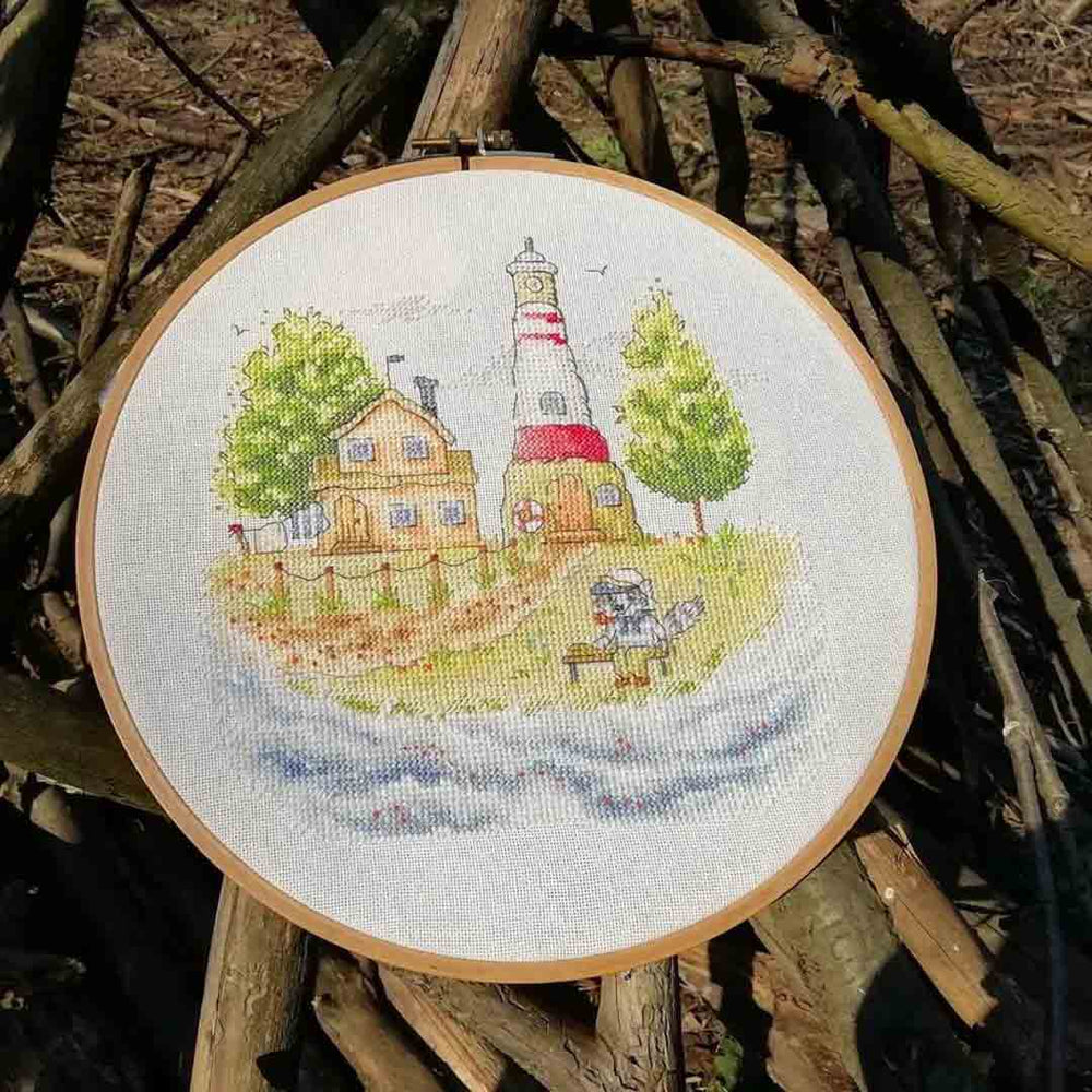 Stitched preview of Lighthouse Keeper Counted Cross Stitch Kit