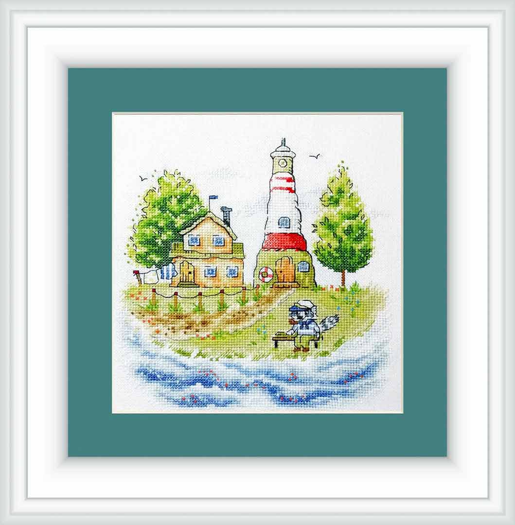 Stitched preview of Lighthouse Keeper Counted Cross Stitch Kit