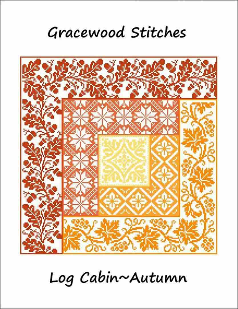 An image of the cover of the counted cross stitch pattern Log Cabin - Autumn by Gracewood Stitches